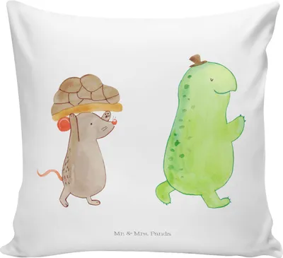 Produktbild von Mr. & Mrs. Panda zier kissen Schildkröte Maus - Weiß - Geschenk, Kuschel, Freunde, Polster, Sofa, Dekokissen, kuschelkissen 40x40