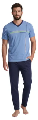 Produktbild von Normann Herren Schlafanzug Triset (3-er Set): lange Hose + kurze Hose + kurzarm Oberteil ; blau , 48