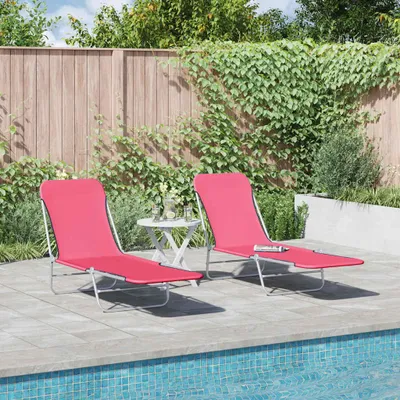 Produktbild von vidaXL Klappbare Sonnenliegen 2 Stk. Stahl und Stoff Rosa