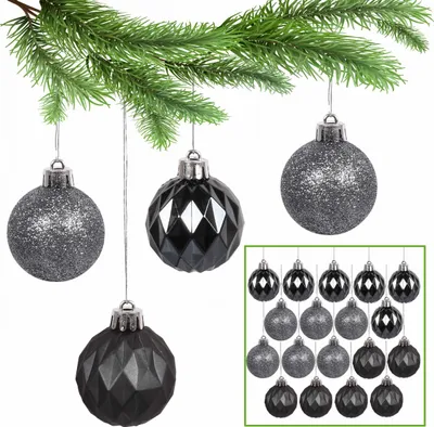Obrázek produktu pro Antracitové ozdoby na vánoční stromeček, sada ozdob 4 cm, 18 ks. 1 pack