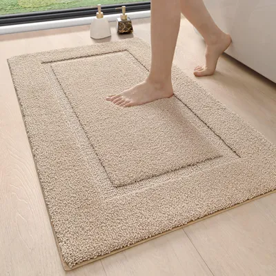 Image de Tapis de bain 60 x 110 cm, antidérapant, lavable, doux, absorbant, en microfibre, pour la baignoire, la douche et la salle de bains, beige