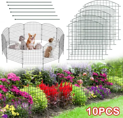 Produktbild von LARS360 Anthrazit Metall Teichzaun 10 Elemente, mobiler Hundezaun & Kleintierzaun, Gartenzaun zum Stecken, Schutzzaun für Teich & Beete
