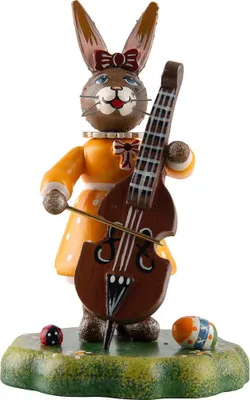 Produktbild von Hasenmusikant Mädchen mit Kontrabass (10cm) von Hubrig Volkskunst