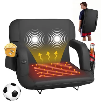 Produktbild von VEVOR Stadionsitz Beheizter Stadionstuhl mit 4 Taschen, beheizbarer Tribünensitz mit 3-stufiger Heizung & 6 Vibrationsmodi, tragbar Sitzkissen für Camping Sportveranstaltungen Tribünen Schwarz