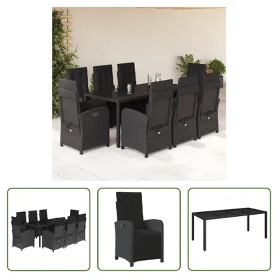 Image de The Living Store 9-pièces salon de jardin avec coussins noir poly rotin