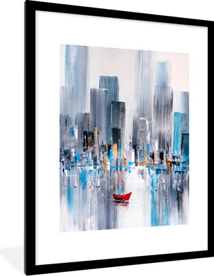 Produktbild von MuchoWow® MuchoWow® Gerahmtes Poster New York - Manhattan - Ölfarbe 60x80 cm - Poster mit zchwarzem Bilderrahmen - Wohnzimmer - Dekorationen - Prämie