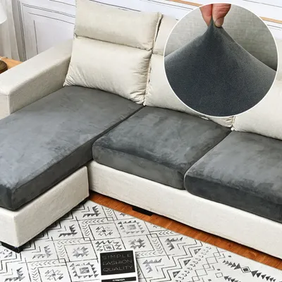 Produktbild von Sofa Sitzkissenbezug, Stretch Samt Sofabezug, Elastische Sofahusse Sofa Abdeckung, Sofa Sitzkissen Schonbezug (für 3 Sitzer, Dunkelgrau)