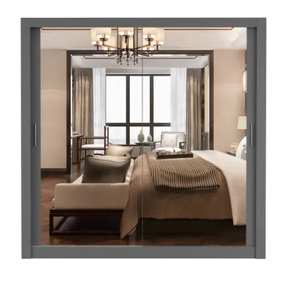 Image de Armoire à portes coulissantes Armoire 203cm gris/gris avec deux miroirs MILAN