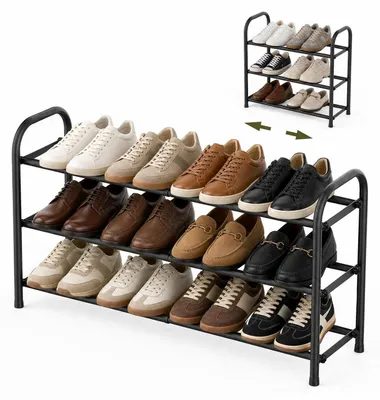 Immagine prodotto di Scaffale estraibile per scarpe, in metallo, con 3 ripiani regolabili, da 45 a 80 cm, colore nero