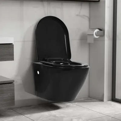 Image de vidaXL Toilettes suspendues avec réservoir de chasse encastré Céramique noire
