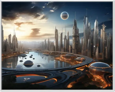 Produktbild von Wallario Wandbild Morgendämmerung der Zukunft, Größe: 40,30 x 50,30 cm, Poster mit weißem Aluminiumrahmen