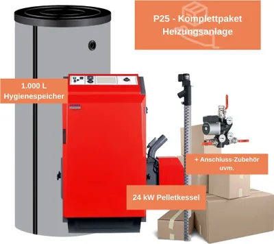 Produktbild von ATMOS Pelletkessel Rundum Sorglos Paket P25 für Heizung & Warmwasser