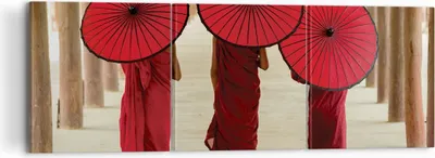Produktbild von Bild auf Leinwand - Leinwandbild - 3 Teile - Bhutan Regenschirm Rot - 120x40cm - Wand Bild - Wanddeko - Wandbilder - Leinwanddruck - Bilder - Wanddekoration - Leinwand bilder - CA120x40-4290