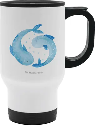 Produktbild von Mr. & Mrs. Panda To Go Becher Sternzeichen Fische - Weiß - Geschenk, Thermobecher Auto, isolierbecher mit deckel, To-Go-Becher, Sternbild, thermosbecher, Fisch
