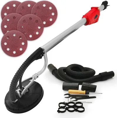 Produktbild von TIMBERTECH® Trockenbauschleifer-710W, 6 Schleifscheiben Ø220mm, 1.000-2.100 U/min, 6 Geschwendigkeiten, Rot/Schwarz-Langhalsschleifer, Deckenschleifer (Rot)
