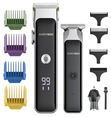 Image de BarberBoss : Kit de tondeuse sans fil pour hommes, pour barbe et cheveux, avec double lame
