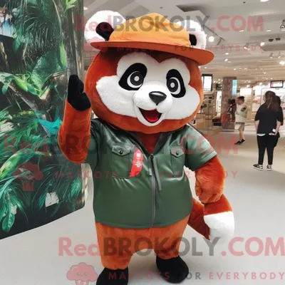 Produktbild von Olivgrünes REDBROKOLY rotes Panda-Maskottchenkostüm mit Langarm-T-Shirt und Hutnadeln