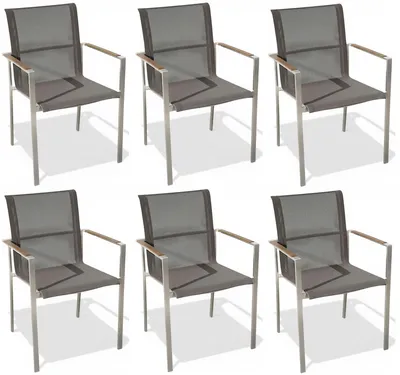Produktbild von AS-S 4Stk Designer Gartenstuhl mit Armlehne KUBA-BRAUN Gastroqualität Stapelsessel Gartensessel Stapelstuhl Sessel Edelstahl Batyline Textilene Teak stapelbar sehr robust