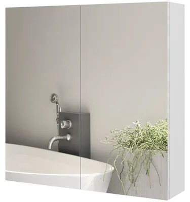 Image de Armoire murale de salle de bain miroir placard de rangement 2 portes 3 niveaux šŠtagššre ršŠglable 60 x 15 x 60 cm blanc