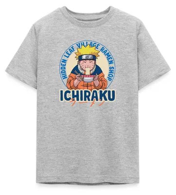 Produktbild von Spreadshirt Naruto Ichiraku Hidden Leaf Village Ramen Shop Teenager T-Shirt, 134/146 (9-11 Jahre), Grau meliert