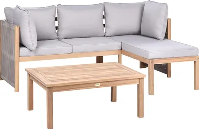 Produktbild von BELIANI Lounge Set Hellbraun es Akazienholz Modern 3-Sitzer Ecksofa u. Couchtisch Outdoor Terrasse Balkon Gartenset Gartenmöbel Set