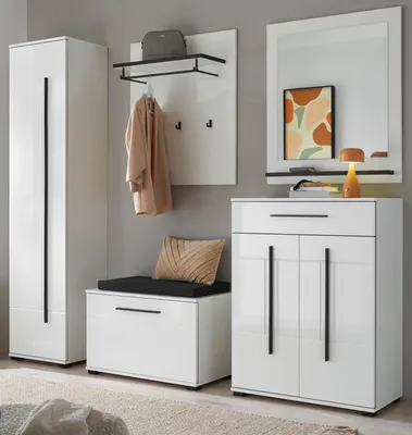 Produktbild von Garderobe Set 6-teilig "Design-D" in weiß Hochglanz 230 x 200 cm