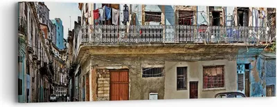Produktbild von Bild auf Leinwand - Leinwandbild - Einteilig - Kuba Havanna Balkon - 90x30cm - Wand Bild - Wanddeko - Wandbilder - Leinwanddruck - Bilder - Wanddekoration - Leinwand bilder - Wandbild - AB90x30-4255