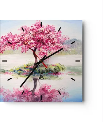 Produktbild von Wanduhr - Quadrat - Glasuhr - Baum Abstraktion - 40x40cm - Schleichendes Uhrwerk - Lautlos - zum Aufhängen bereit - Dekoration Modern - Wanddekoration aus Glas - C3AC40x40-3805