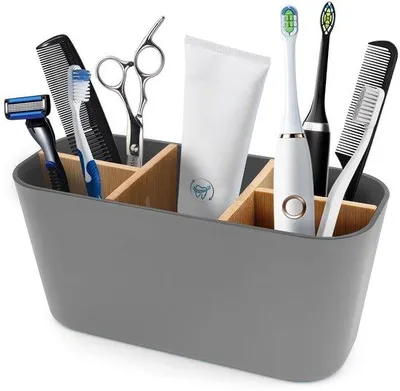 Obrázek produktu pro Šedý plastový organizér do koupelny s 5 přihrádkami