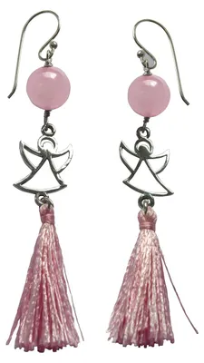 Produktbild von Ohrhänger "Engel" 1,2cm Silber 925 mit Rosenquarz-Perle und  Rosa Quaste, 5,5cm