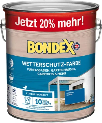 Produktbild von Bondex Wetterschutz-Farbe Azurblau - Ral5009 3 L