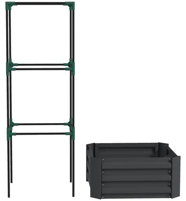 Zdjęcie produktu dla Doniczka z konstrukcją do roślin pnących – podwyższona grządka | Kolor: ciemnoszary | Wymiary: 61x61x140 cm