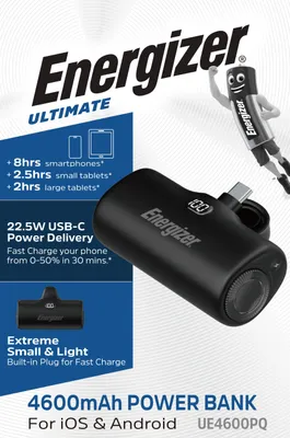 Image de Energizer UE4600PQ Batterie portable 4600 mAh noire avec charge rapide et USB-C