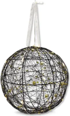 Produktbild von Lichter-Kugel mit LED aus Draht und Perlenkette schwarz gold Ø 15cm Dekokugel Weihnachtsdeko
