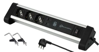 Productafbeelding van Electraline 61907, meerwegstekker voor bureau, 3 stopcontacten, Schuko + 10/16 A