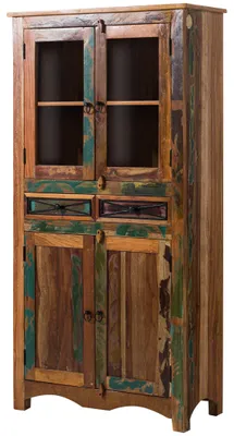 Immagine prodotto di MASSIVMOEBEL24 | Vetrina in legno riciclato 90x40x180 laccato multicolore NATURE OF SPIRIT #08