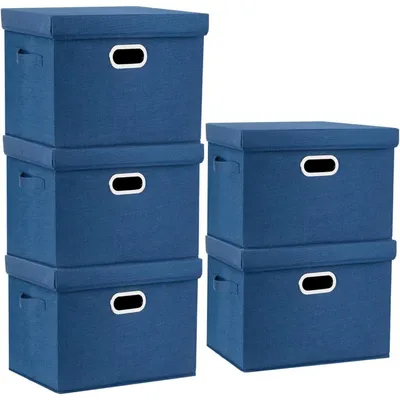 Productafbeelding van Opbergbox met deksel, van stof, inklapbaar, wasbaar, 5 stuks, klassiek blauw, 44x30x29 cm