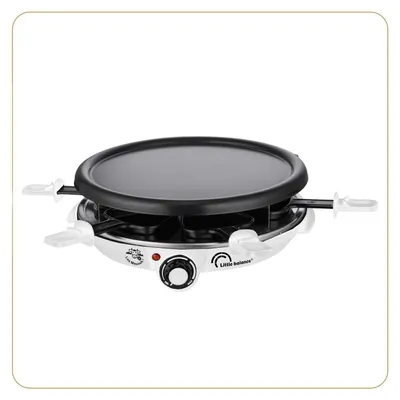 3-in-1 Raclette-Grill-Pfannkuchengerät, 1200 W, 6 Pfännchen, weiß