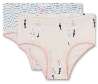 Immagine prodotto di Sanetta: slip da bambina rosa e blu a motivi a onde e gabbiani | confezione da 2, mutandine per bambini