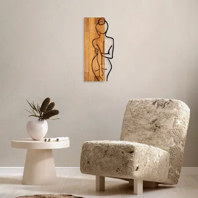 Image de Wallity, MA-294, Accessoire mural décoratif en bois, 50 % BOIS / 50 % MÉTAL, noyer, 27 x 58 cm