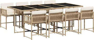 Produktbild von vidaXL 9-tlg. Garten-Essgruppe mit Kissen Beige Poly Rattan