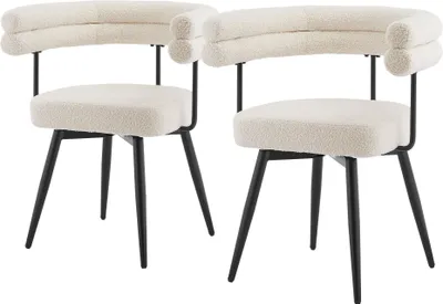 Obrázok produktu pre ML-Design Jedálenské stoličky otočné, sada 2 ks, béžová Teddy látka, ergonomická stolička do obývačky s podrúčkami a operadlom, otočná stolička o 360° s kovovými nohami