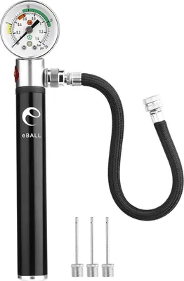 Produktbild von Ballpumpe mit Druckmesser, eBall Sportball-Luftpumpe mit Aufblasnadeln und Druckablassventil für Basketball, Football, Fußball, Rugby, Volleyball und andere aufblasbare Bälle