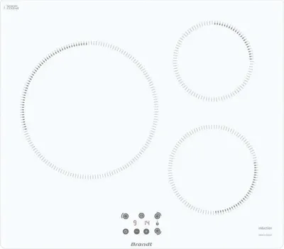 Obrázek produktu pro Brandt BPI6364W, Bílá, Vestavěné, 59 cm, Indukční varná deska se zónami, Sklokeramický, 3 zóna/zón