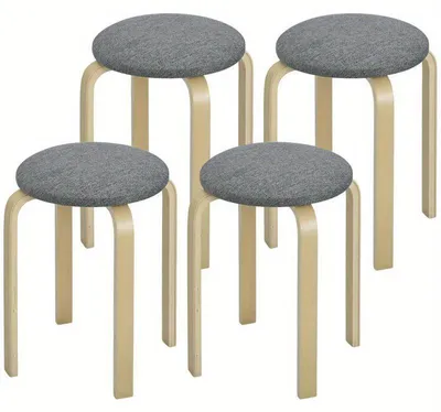 Immagine prodotto di Set di 4 poggiapiedi imbottiti, impilabili, con gambe in legno, comodi