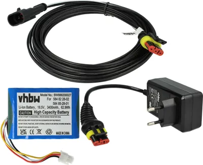 Produktbild von vhbw 1x Netzteil, 1x 3400 mAh Akku, 1x 5 m Niederspannungskabel kompatibel mit Gardena SILENO R160Li (2016) Rasenmäher