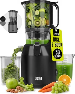 Image de Extracteur de jus lent - Inclus un livre de recettes et une grande ouverture de 130 mm. Idéal pour les fruits entiers, les légumes. 100% sans BPA. Meilleure machine à jus, extracteur de jus électrique, extracteur à vis