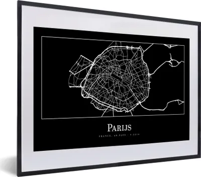 Produktbild von MuchoWow® Gerahmtes Poster Paris - Karte - Stadtplan 40x30 cm - Poster mit Schwarzem Bilderrahmen Wandposter Rahmen Foto Bilder - Bilderrahmen - Poster im Rahmen