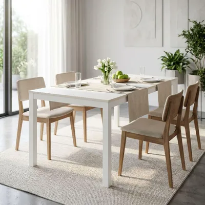 Immagine prodotto di Milani Home - tavolo da pranzo allungabile 160-220 x 90 x 77 cm, bianco, legno e metallo