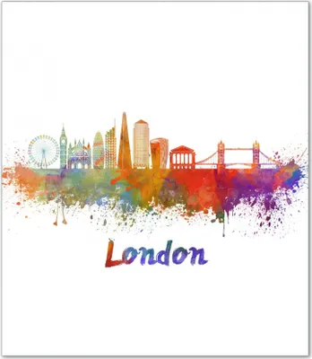 Produktbild von Wallario Herdabdeckplatte aus Glas, Größe 52 x 60 cm 1-teilig, Motiv Städte als Aquarell - Skyline von London
